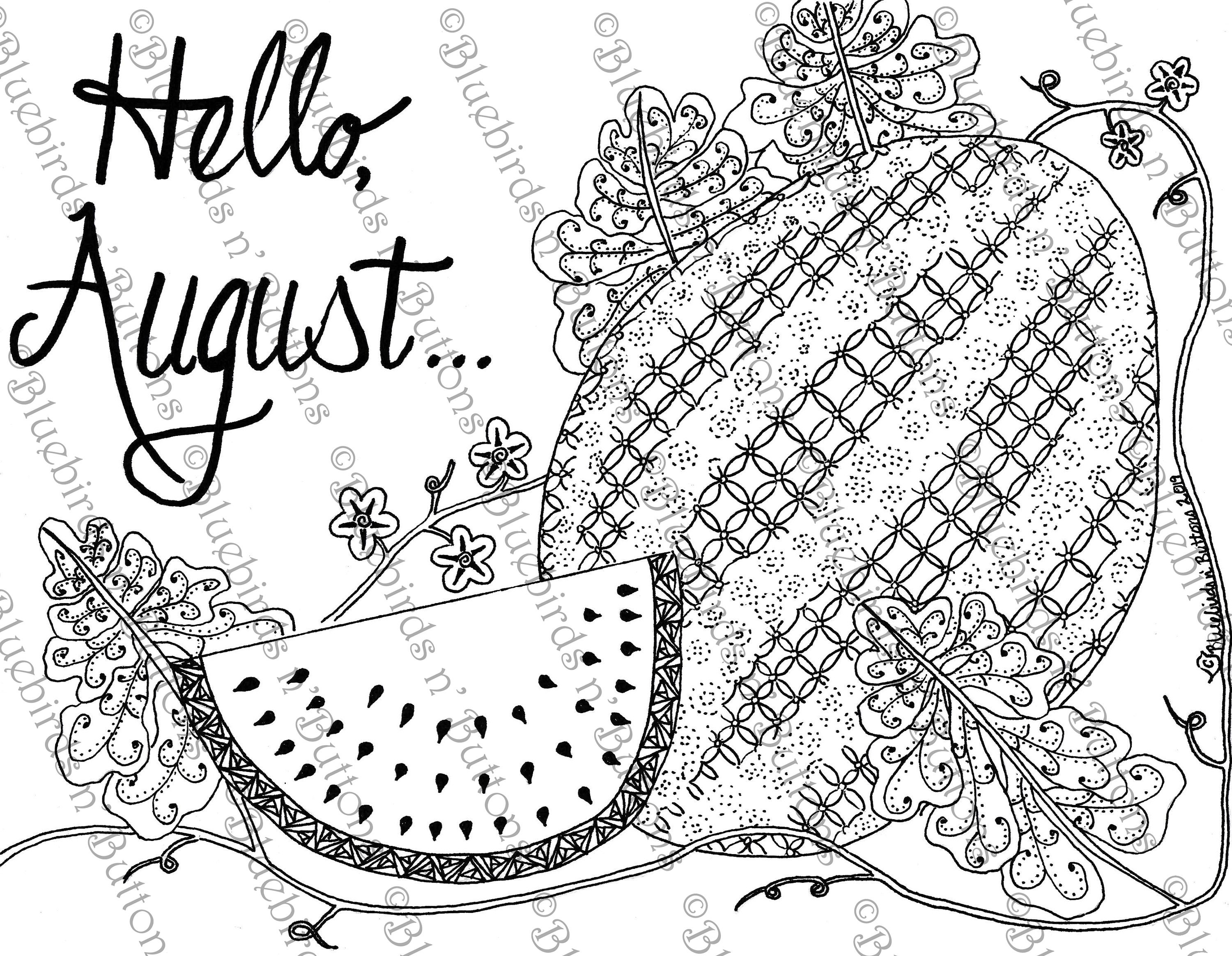 Coloring page printable coloring page august coloring watermelon coloring page download adult coloring page kids coloring pages