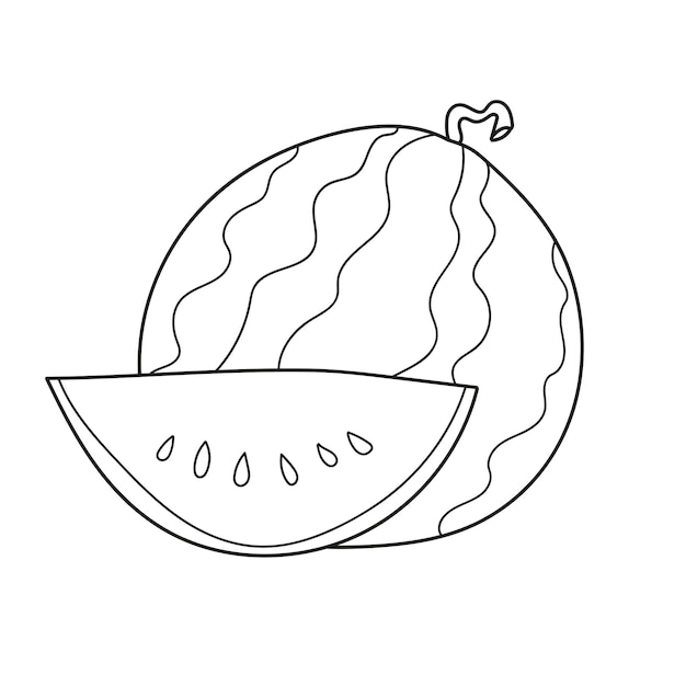 Premium vector simple coloring page isolated black and white watermelon for coloring book
