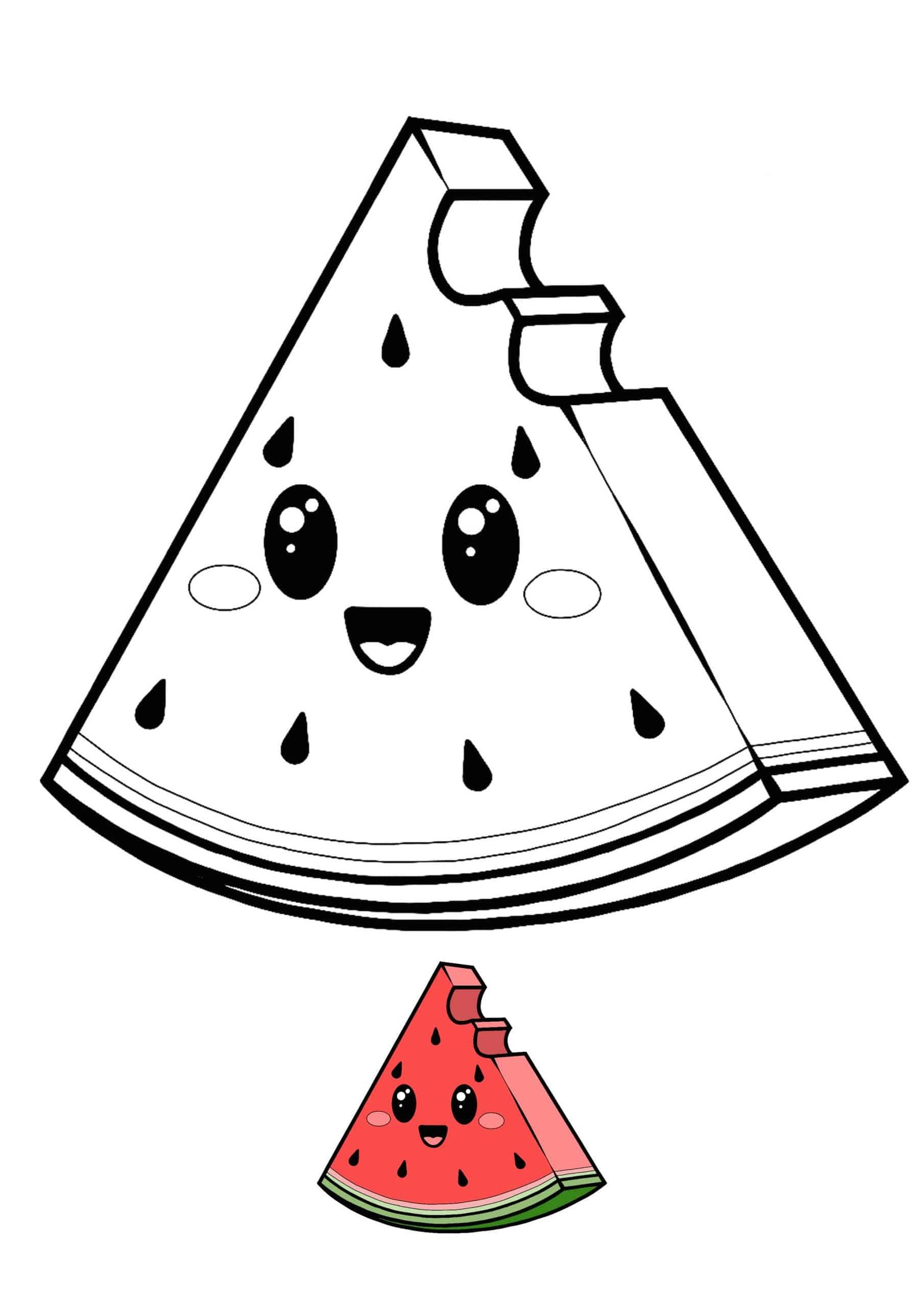 Kawaii watermelon coloring pages