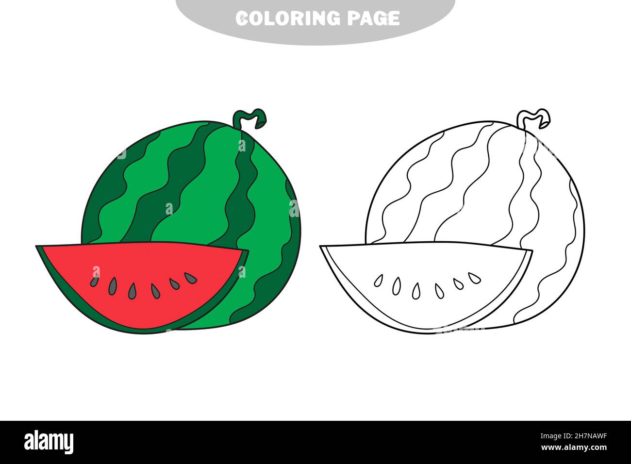 Simple coloring page illustration of isolated black and white watermelon for coloring book for kids color and black and white version stock vector image art