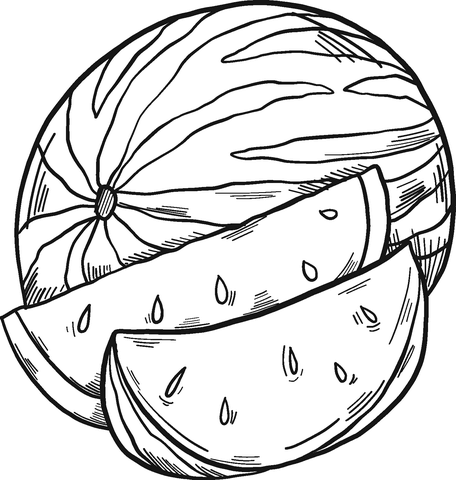 Watermelon and slices coloring page free printable coloring pages