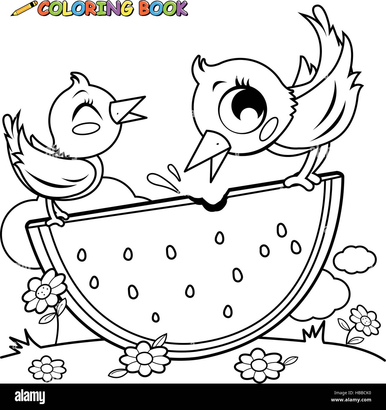 Watermelon illustration coloring book hi