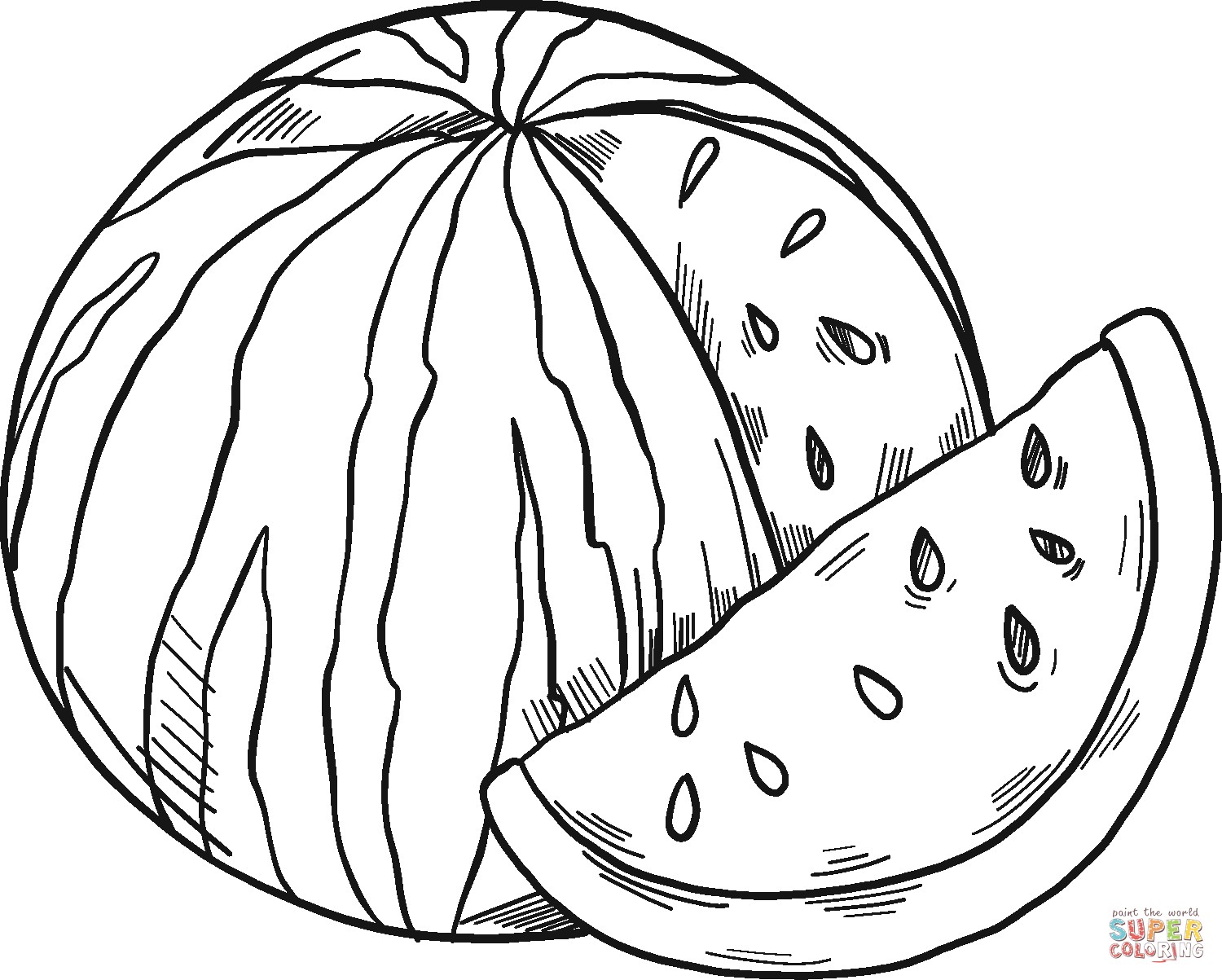 Sliced watermelon coloring page free printable coloring pages