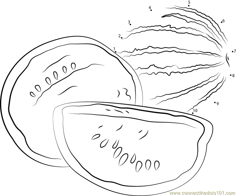 Watermelon sliced dot to dot printable worksheet