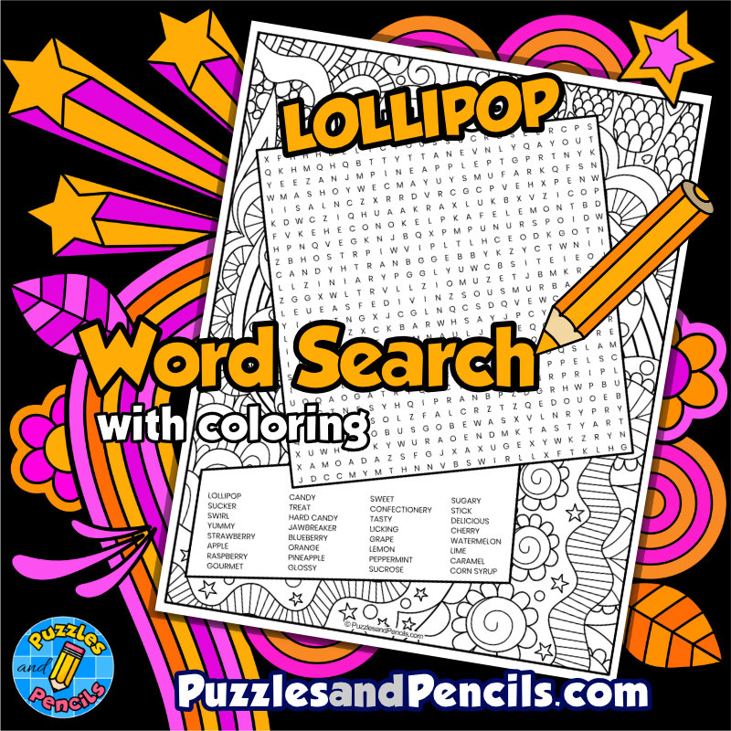 Lollipop word search puzzle activity with coloring wordsearch made by teachers