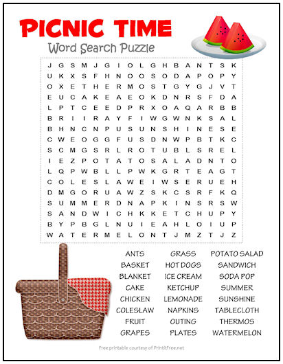 Picnic time word search puzzle print it free