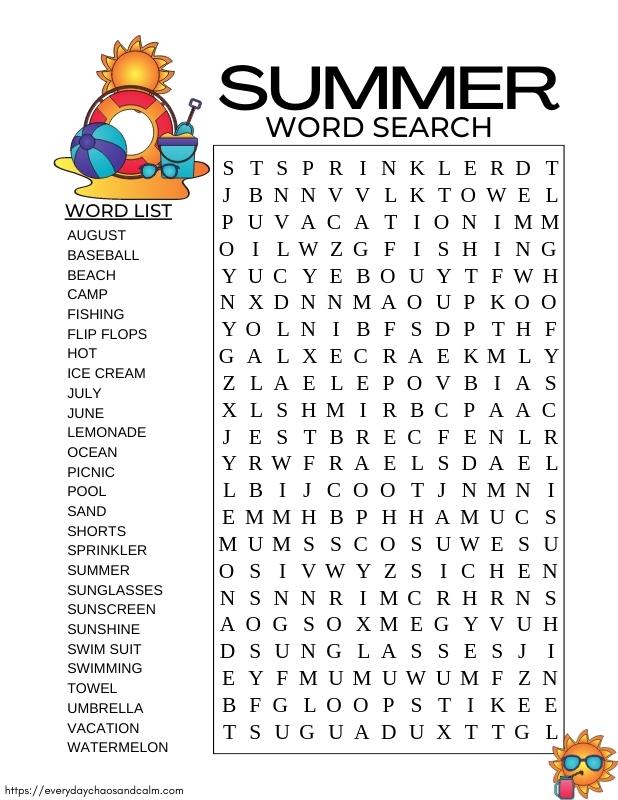 Free printable summer word searches