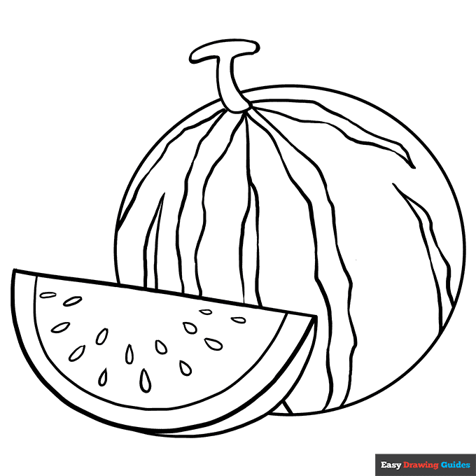 Watermelon slice coloring page easy drawing guides