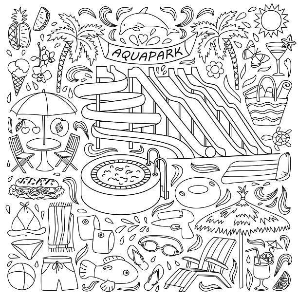 Water park doodle set stock illustration