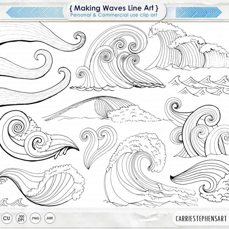 Wave line art silhouettes water clip art coastal clipart