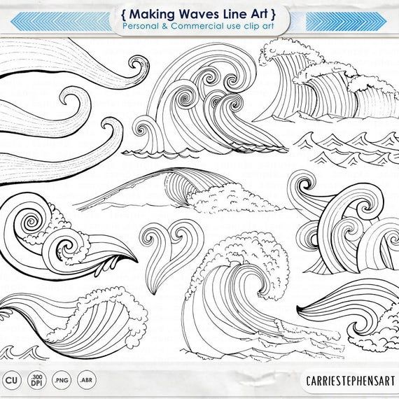 Wave line art silhouettes water clip art coastal clipart