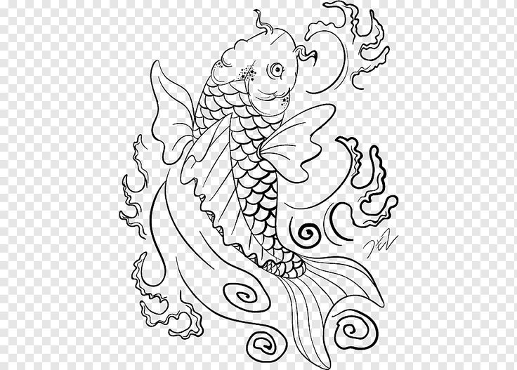 Koi fish drawg carp colorg book koi tattoo white hand monochrome png koi fish drawg fish drawgs fish illustration