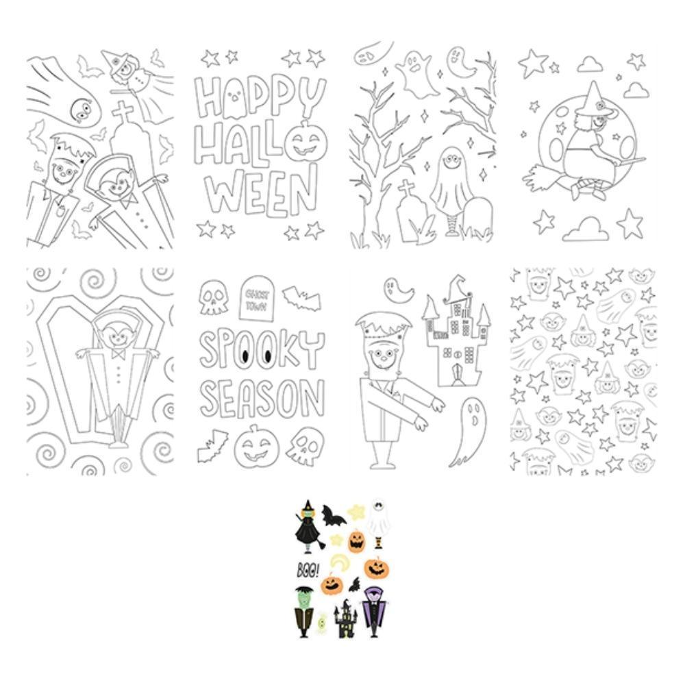 Halloween fun sticker colouring set sheets