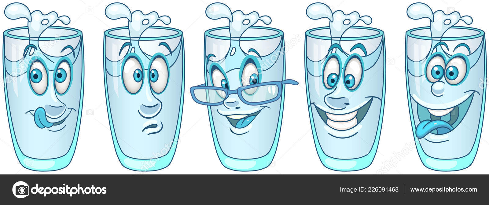 Water glass beverage drink concept emoji emoticon collection cartoon characters stock vector by sybirko