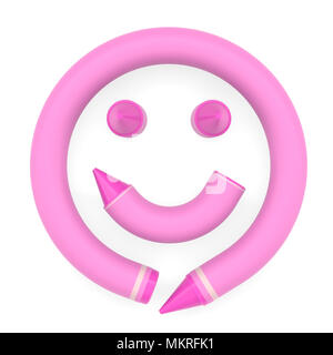 Pink wax crayon face lake sad emoji emoticon on white background d rendered image for math education and childish typography stock photo