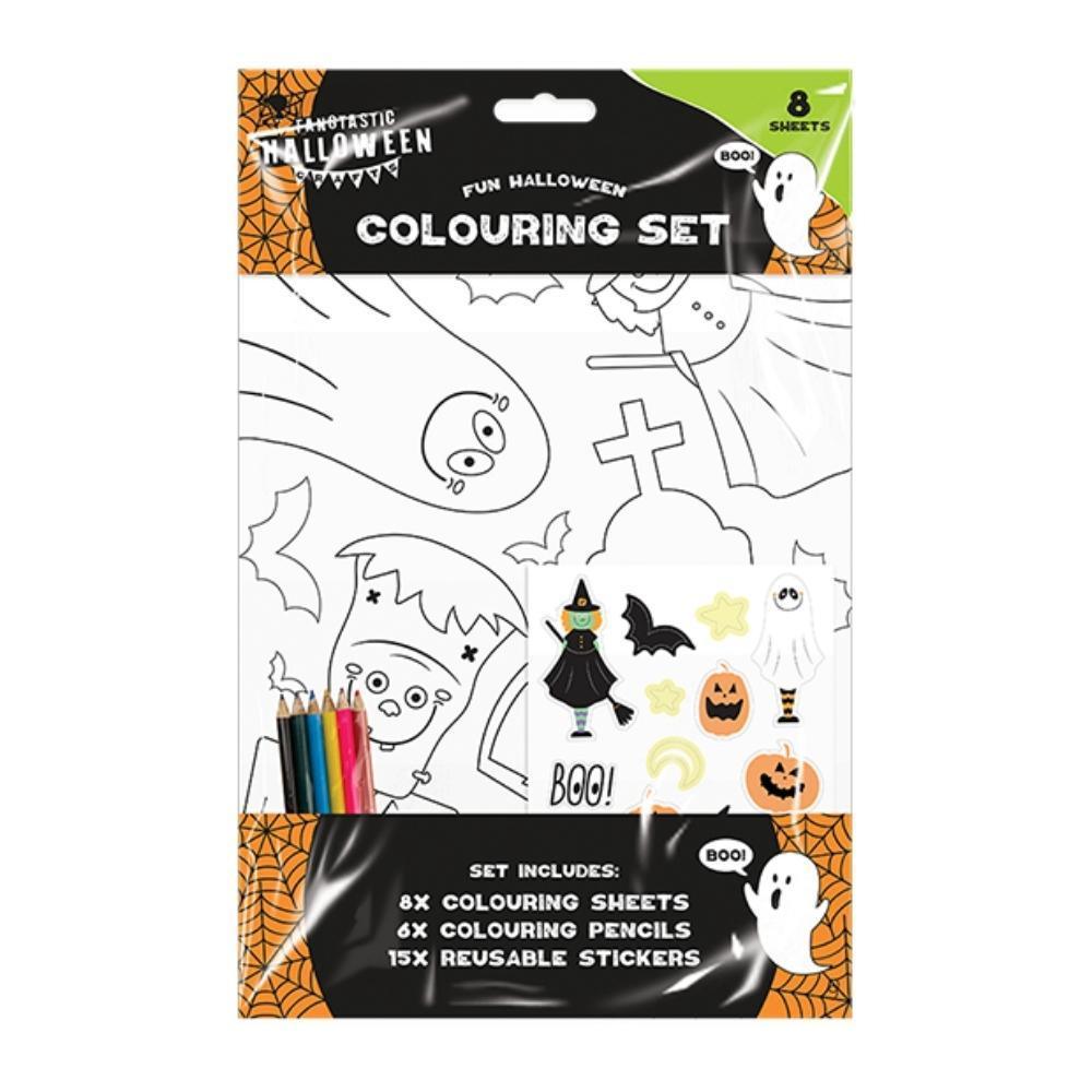 Halloween fun sticker colouring set sheets