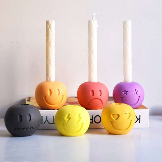 Smiley feelings face emoticons candlestick holder silicone mouldfunny emoji candlestick moldfor making mood emoji candle holder home decor