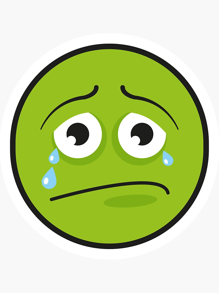 Crying green emoji face sticker for sale by bubsart