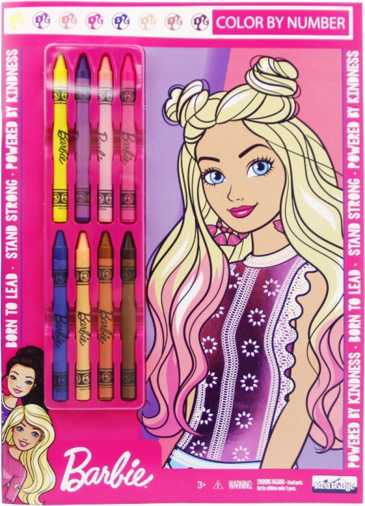 Skoodle barbie colour by number coloring book pages with crayons