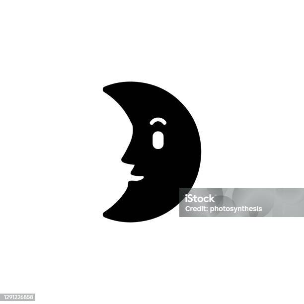 Crescent moon face vector icon isolated last quarter moon face flat emoji emoticon cartoon symbol vector stock illustration