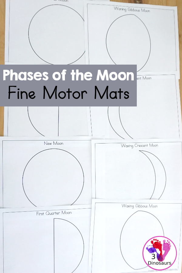 Free phases of the moon fine motor mat printables dinosaurs