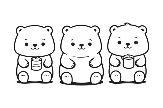 Cute bear coloring pages kids coloring book bear vector character illustration vector