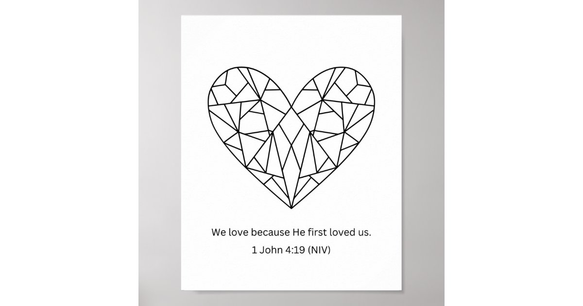 He first loved us mosaic heart coloring page poster