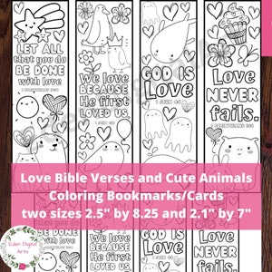 Color your bookmarks love bible verses cute animals