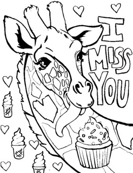I miss you while we do distance learning giraffe coloring page pdf
