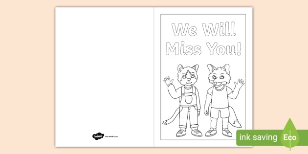 We will miss you colouring card goodbye card teacher
