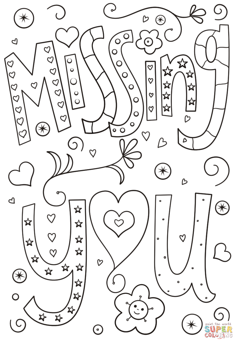 Missing you doodle coloring page free printable coloring pages