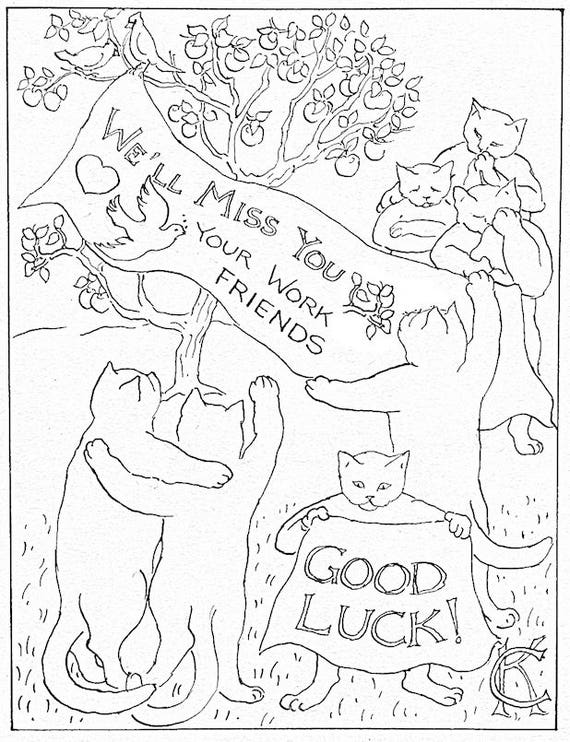 Goodbye coworker card greeting leaving work cards digital download well miss you good luck coloring note cats