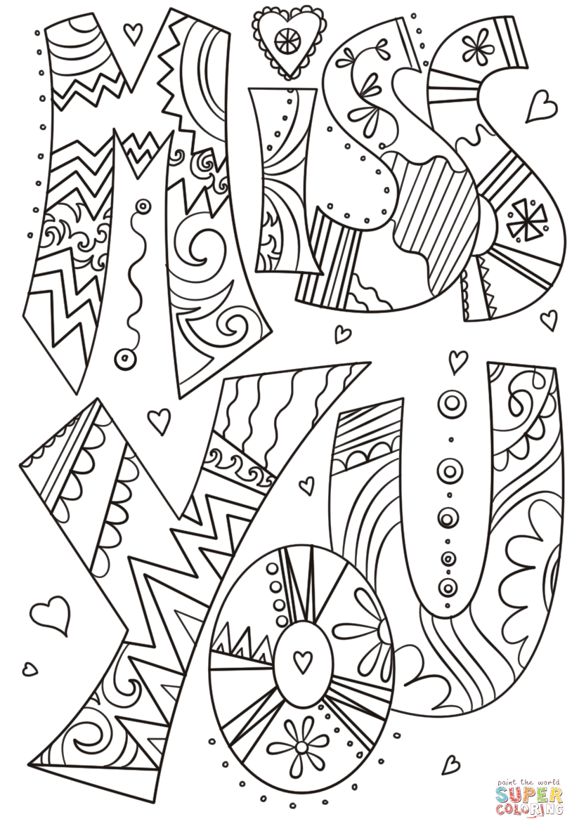 Miss you doodle coloring page free printable coloring pages
