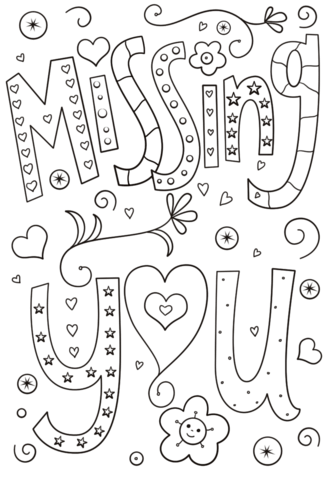 Missing you doodle coloring page free printable coloring pages