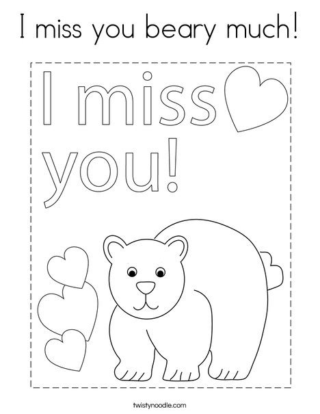 I miss you beary much coloring page