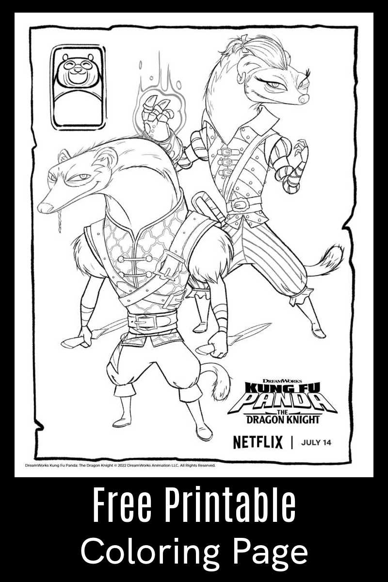 Free printable kung fu panda weasels coloring page