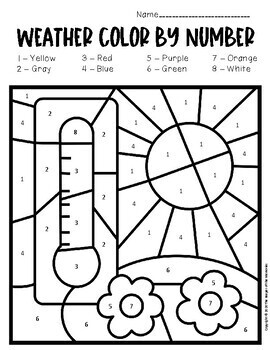 Color by number weather preschool worksheets by the keeper of the memories