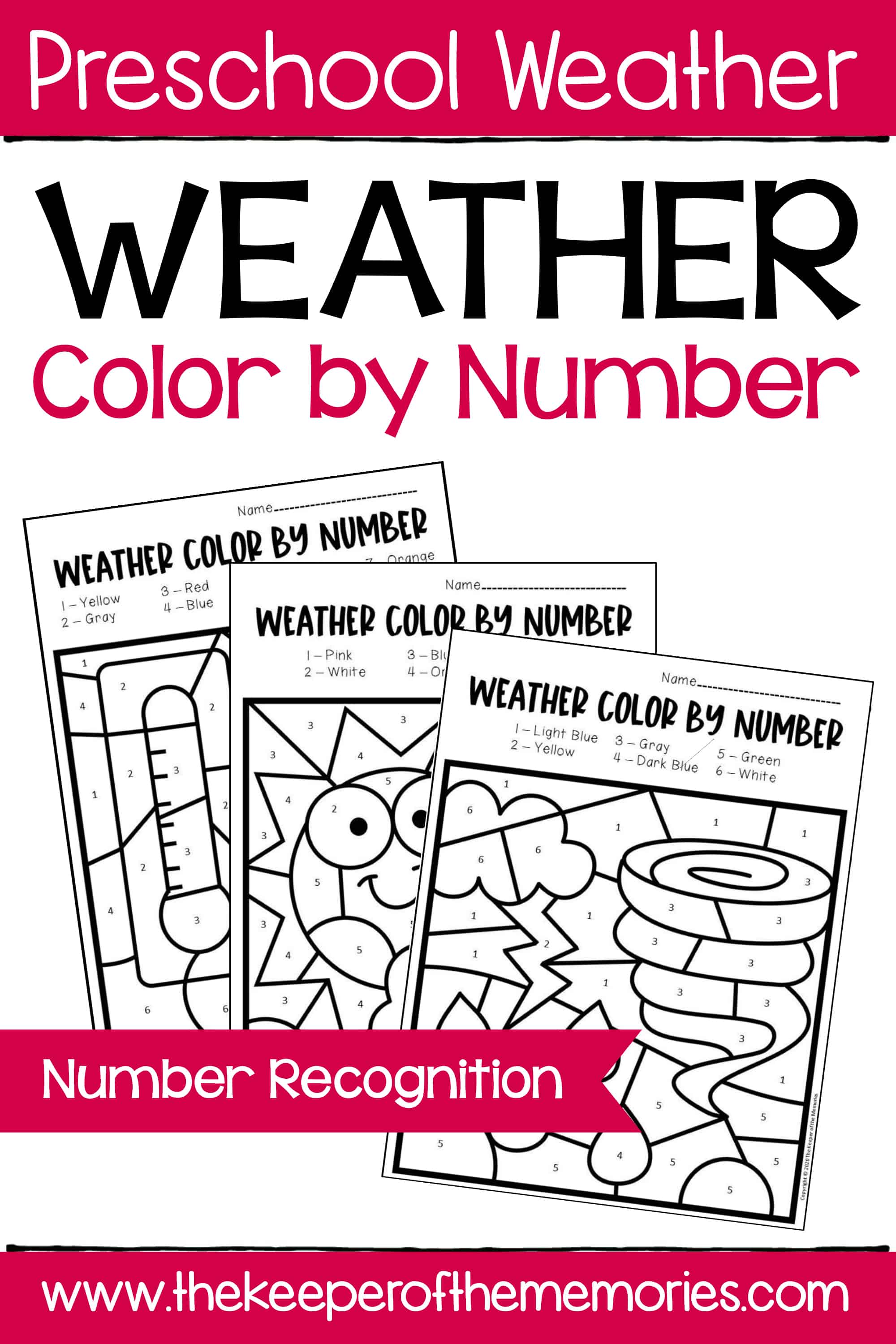 Color by number weather preschool worksheets