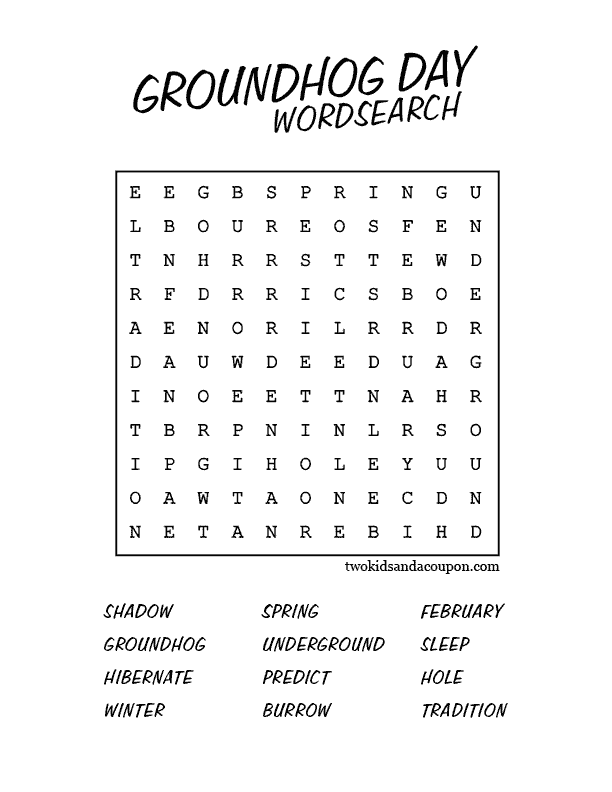 Free printable groundhog day word search