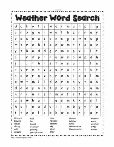 Weather word search worksheets