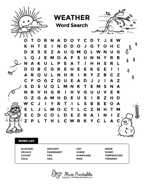 Printable weather word search