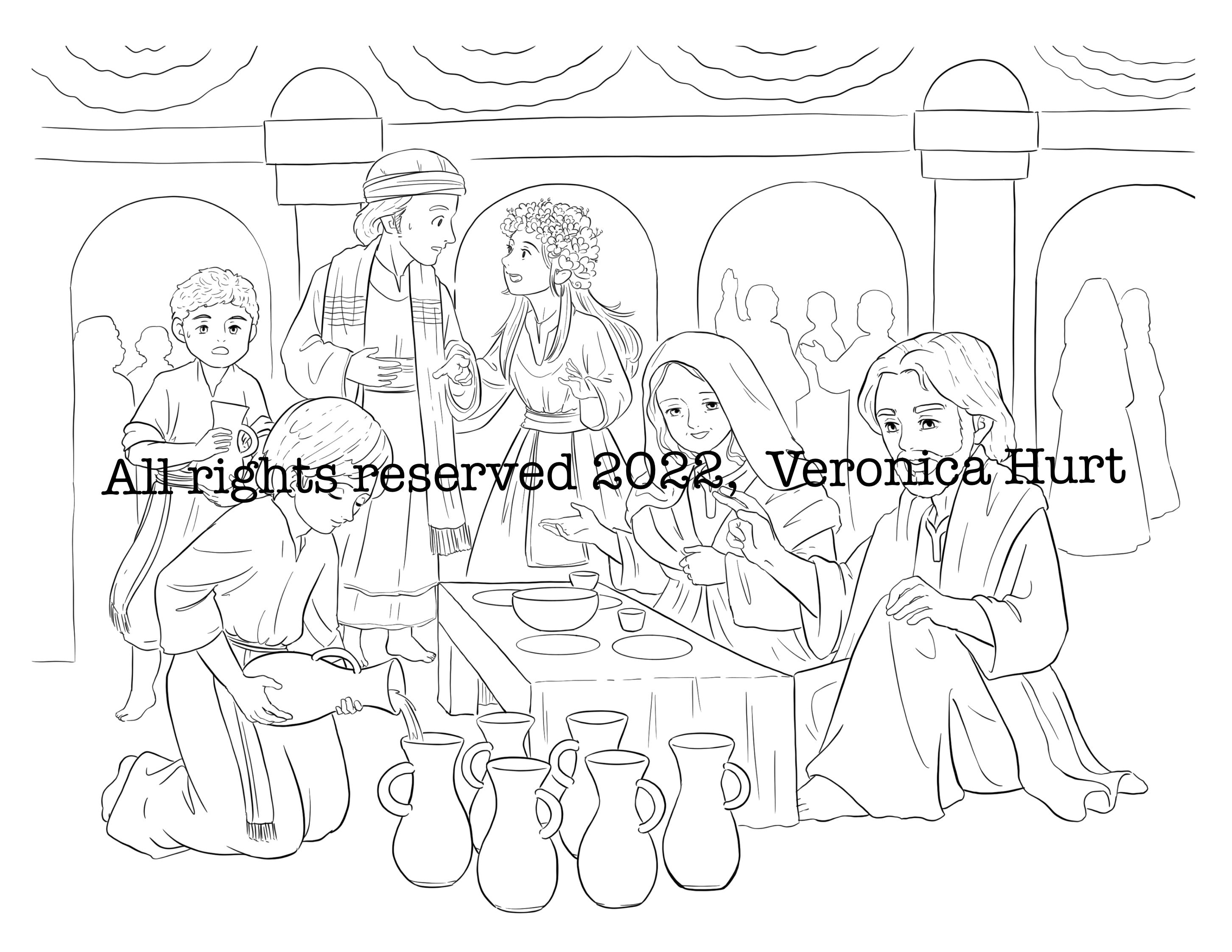 Wedding at cana coloring page jesus performs his first miracle catholic coloring page kids and adults