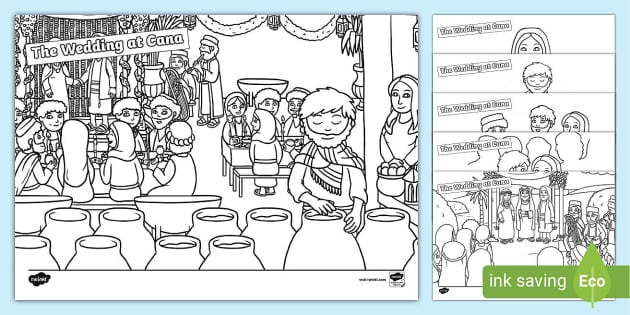 The bible story of the wedding feast at cana colouring sheets