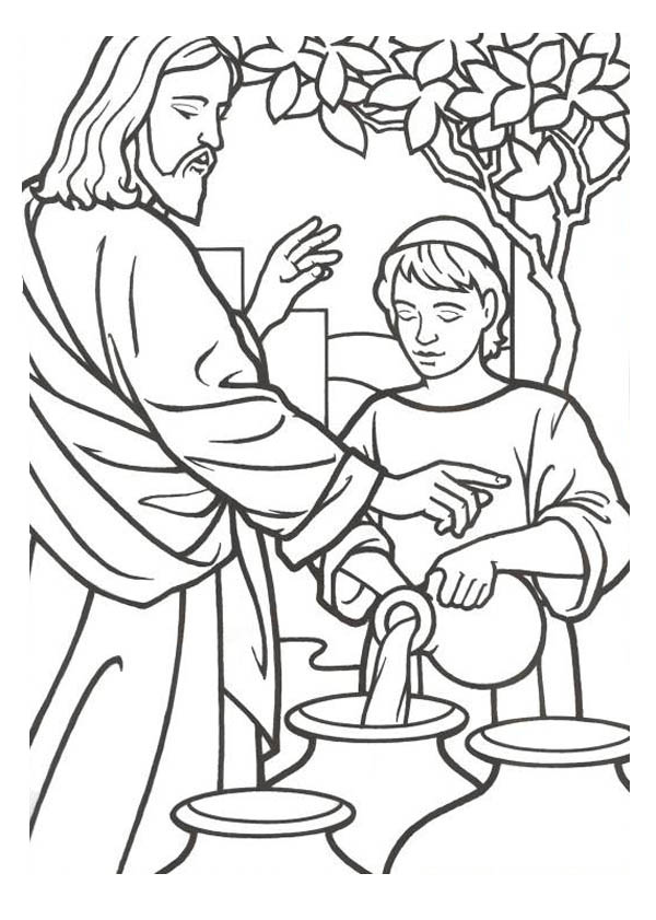 Jesus water into wine coloring page