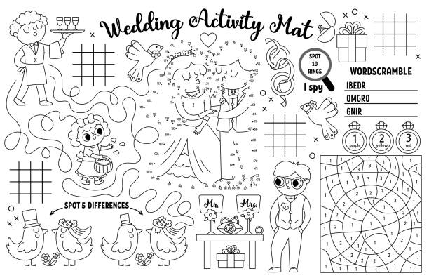 Coloring book with wedding couple stock illustrations royalty