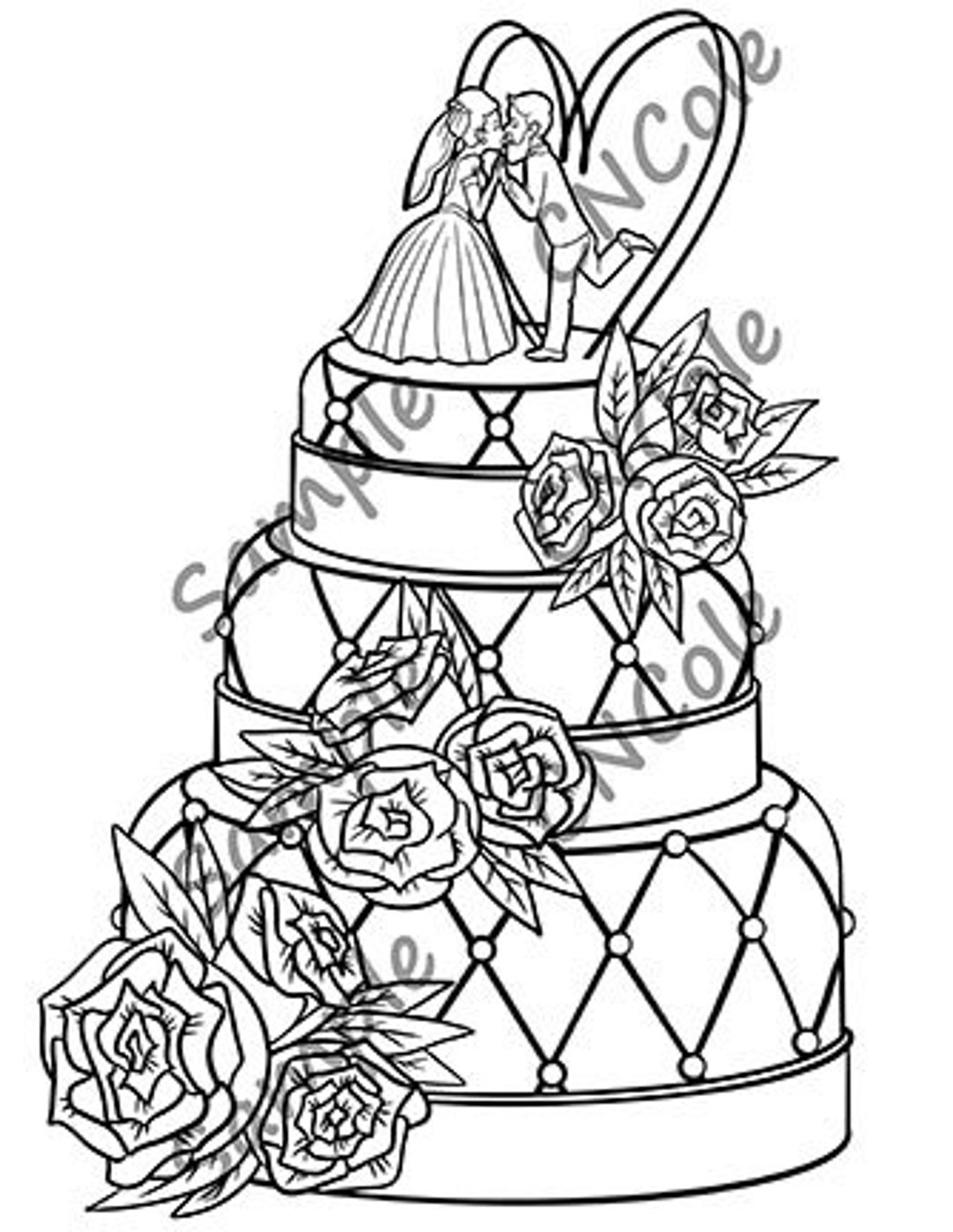 Wedding cake printable coloring page instant download jpeg and pdf