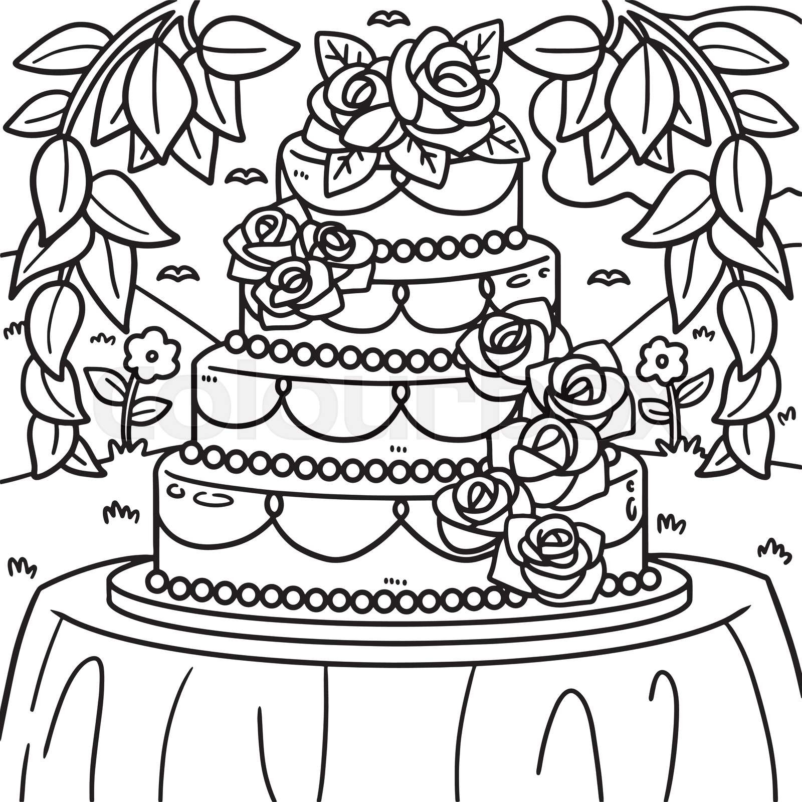 Wedding cake coloring page for kids stock vector