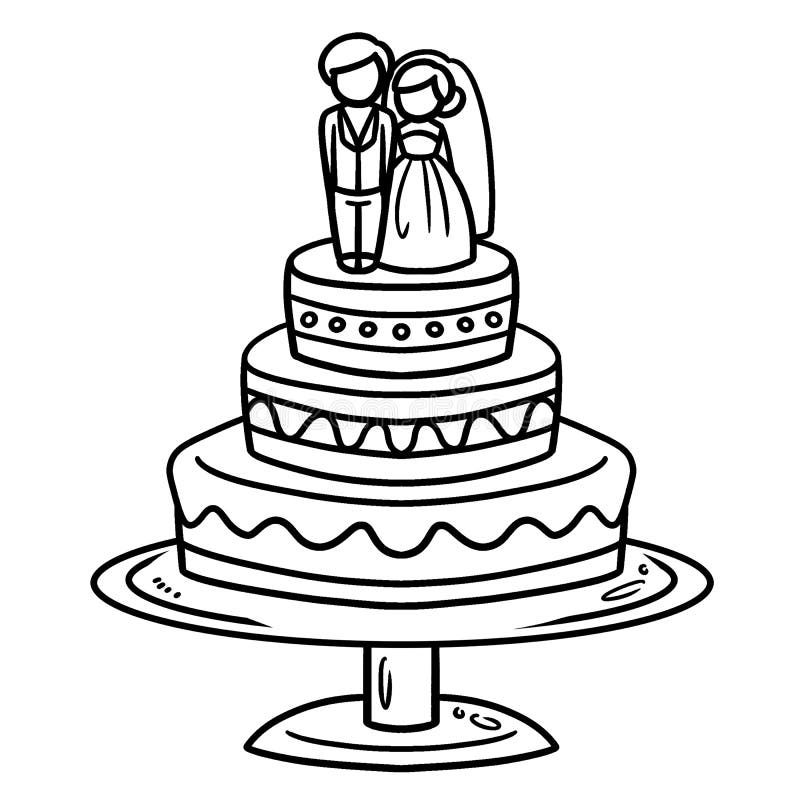 Wedding cake isolated coloring page for kids stock vector