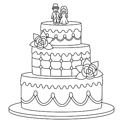 Wedding cake isolated coloring page for kids stock illustration