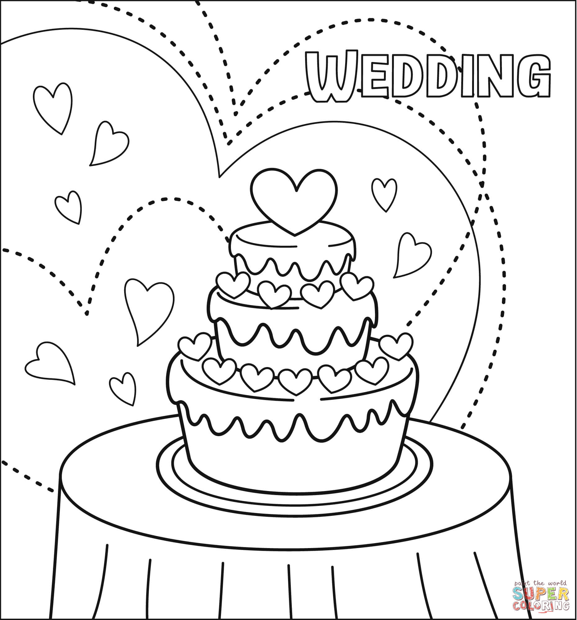 Wedding cake coloring page free printable coloring pages